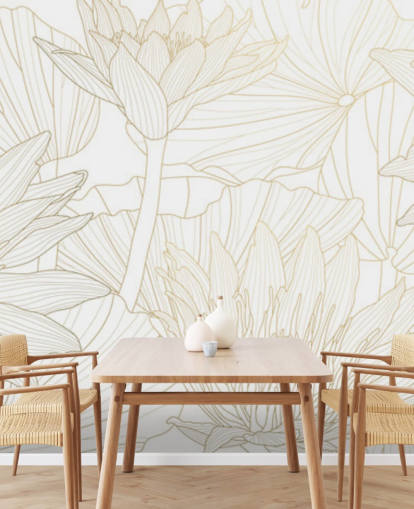 gold and white coloured line flowers wallpaper