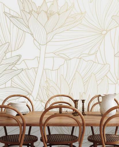 gold and white coloured line flowers wallpaper