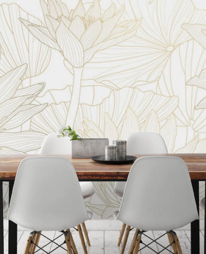 gold and white coloured line flowers wallpaper