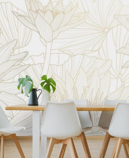 gold and white coloured line flowers wallpaper