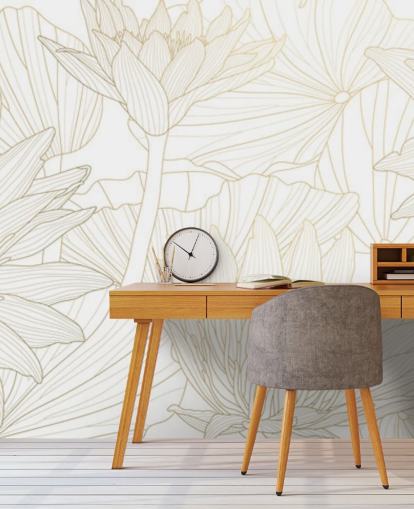 papel pintado de flores de líneas de color dorado y blanco papel pintado de flores de líneas de color dorado y blanco