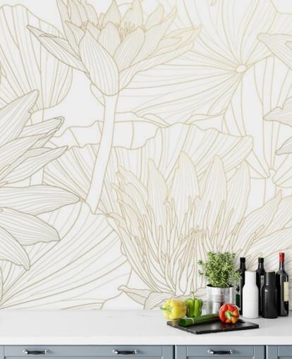 papier peint fleurs de couleur or et blanc