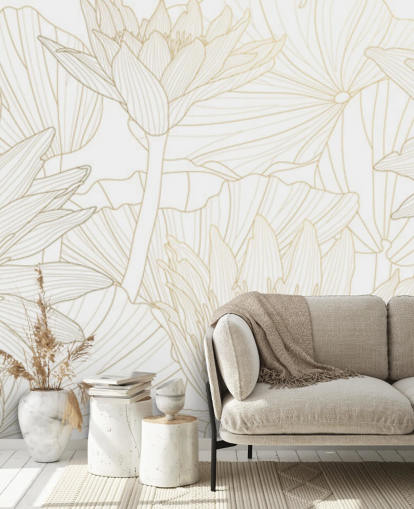 gold und weiß farbige Linie Blumen Tapete