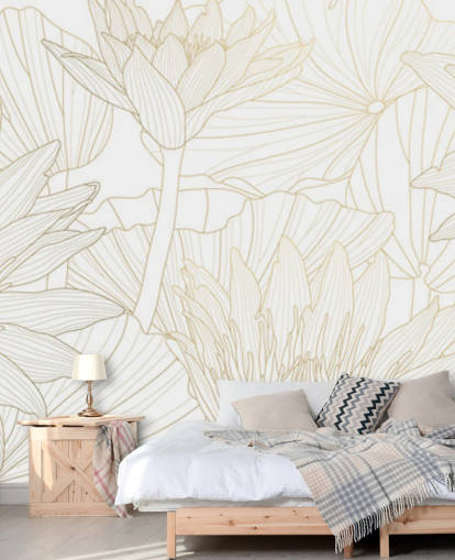 gold und weiß farbige Linie Blumen Tapete