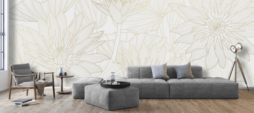 Lotus Line Art Floral Wall Mural