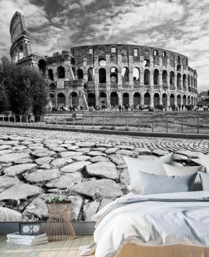 Zwart-witfoto van Colosseum in Rome Wallpaper