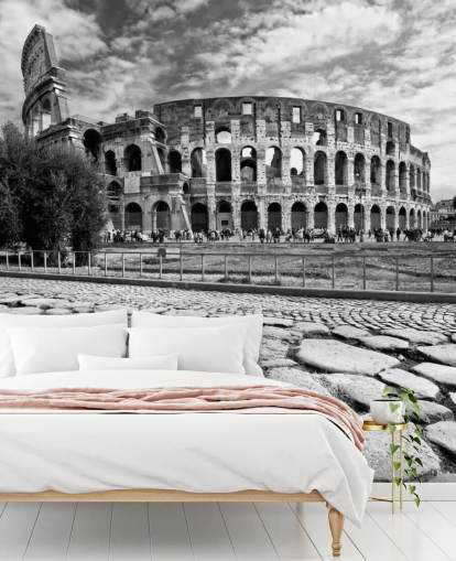Black and White Photo of Colosseum in Rome Wallpaper