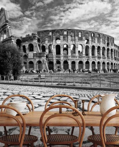 Black and White Photo of Colosseum in Rome Wallpaper