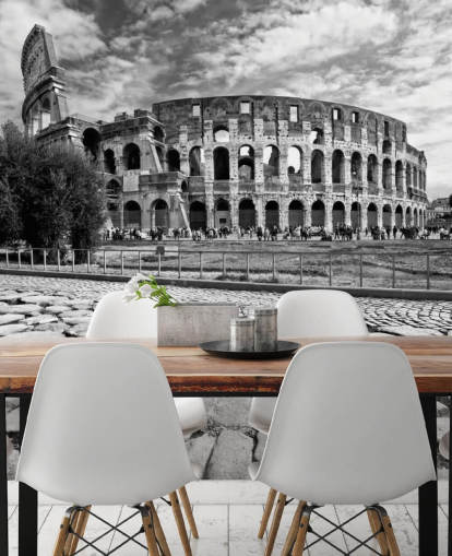 Black and White Photo of Colosseum in Rome Wallpaper Black and White Photo of Colosseum in Rome Wallpaper