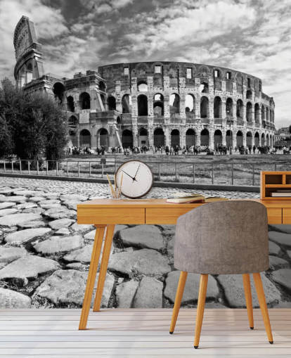 Svart og hvitt bilde av Colosseum i Roma Bakgrunn