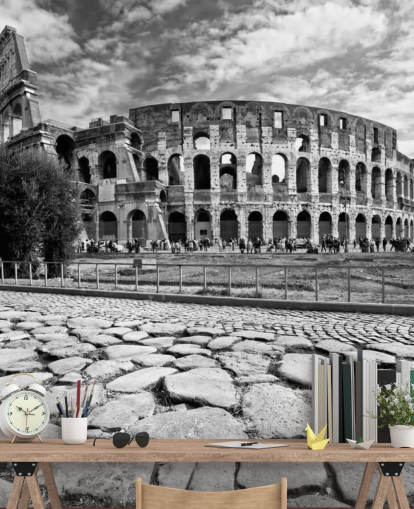 Black and White Photo of Colosseum in Rome Wallpaper Black and White Photo of Colosseum in Rome Wallpaper