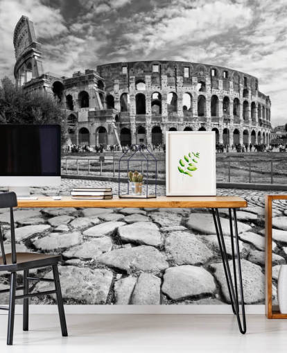 Sort og hvid Foto af Colosseum i Rom Baggrund Sort og hvid Foto af Colosseum i Rom Baggrund
