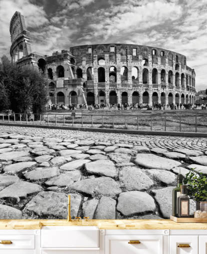 Zwart-witfoto van Colosseum in Rome Wallpaper