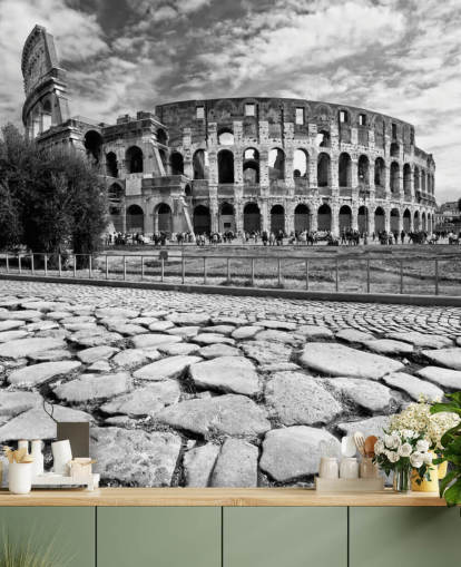 Carta da parati in bianco e nero con foto del Colosseo a Roma Carta da parati in bianco e nero con foto del Colosseo a Roma