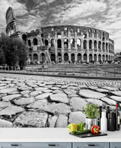 Svart och vitt foto av Colosseum i Rom Bakgrund Svart och vitt foto av Colosseum i Rom Bakgrund