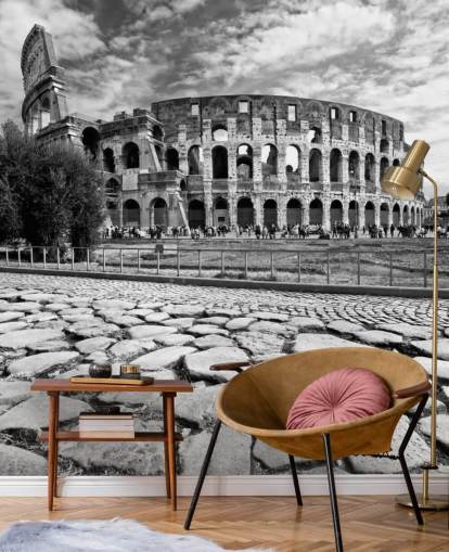 Black and White Photo of Colosseum in Rome Wallpaper
