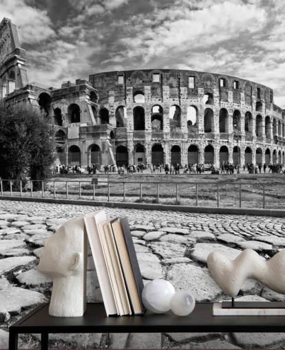 Black and White Photo of Colosseum in Rome Wallpaper