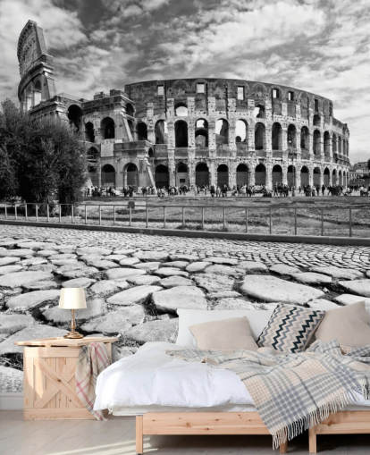 Zwart-witfoto van Colosseum in Rome Wallpaper Zwart-witfoto van Colosseum in Rome Wallpaper