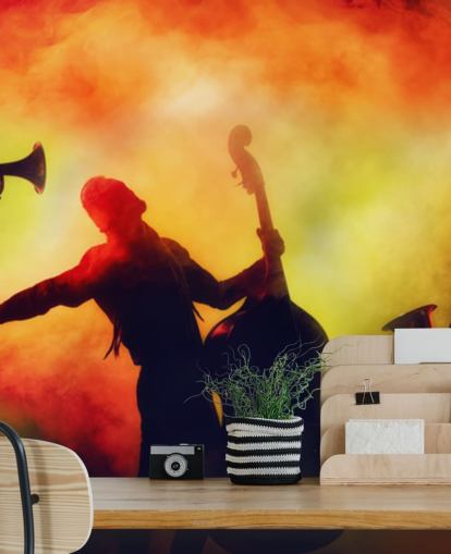 orange and yellow smoke and performers wallpaper