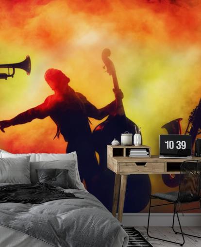 oranje en gele rook en performers behang