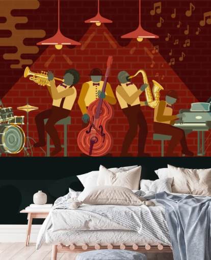 abstrato pessoas tocando instrumentos em um papel de parede de palco de jazz