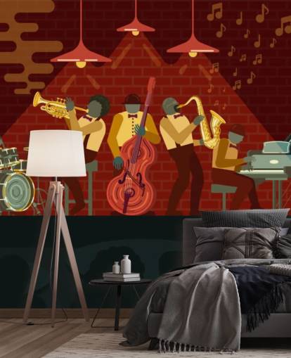 abstrakte mennesker spiller instrumenter på en jazz scene tapet