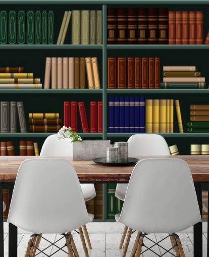 gele, rode en groene boeken op groen plankbehang