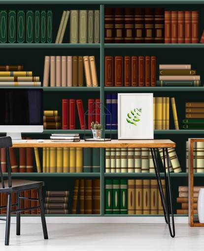 libros amarillos, rojos y verdes sobre papel tapiz verde