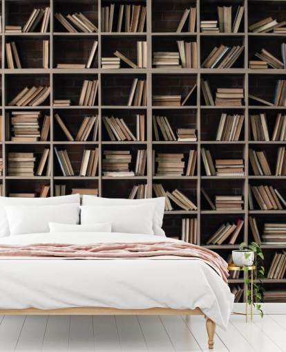 dunkelbeige und braune Bücherregal-Tapete