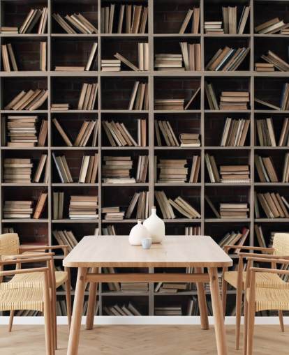 dunkelbeige und braune Bücherregal-Tapete dunkelbeige und braune Bücherregal-Tapete