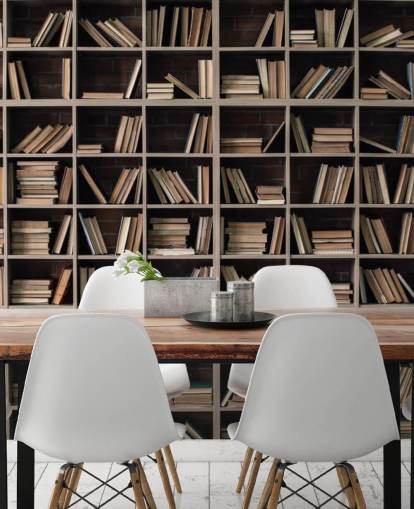 dark beige and brown bookshelves wallpaper