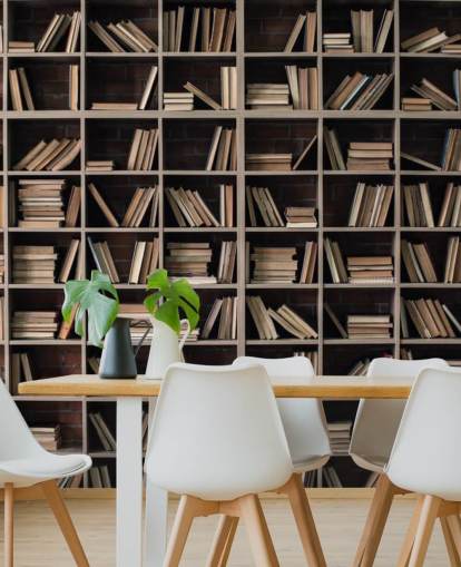 dark beige and brown bookshelves wallpaper