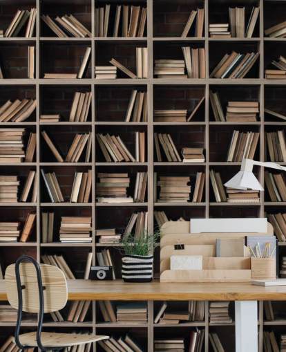 dark beige and brown bookshelves wallpaper