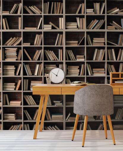 dunkelbeige und braune Bücherregal-Tapete dunkelbeige und braune Bücherregal-Tapete