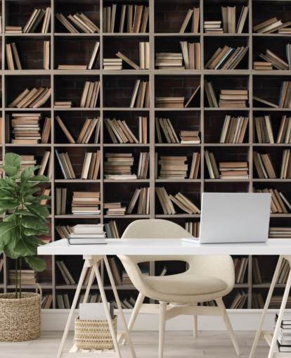 dark beige and brown bookshelves wallpaper