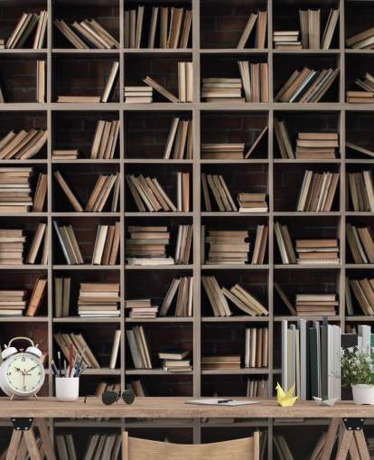 dark beige and brown bookshelves wallpaper