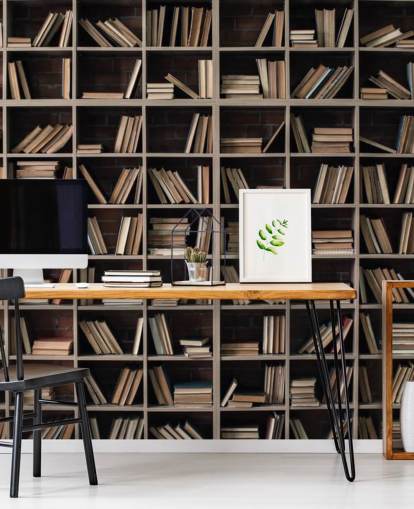 dark beige and brown bookshelves wallpaper