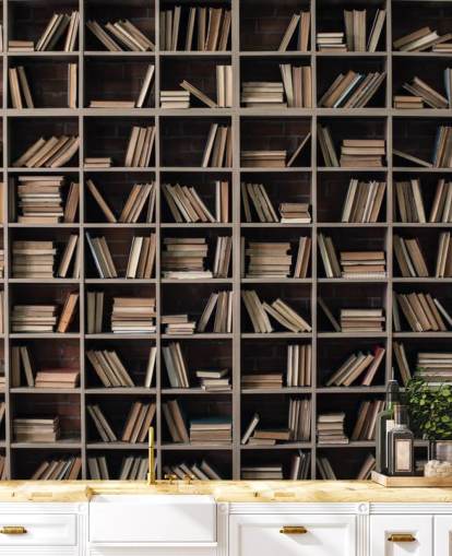 dark beige and brown bookshelves wallpaper