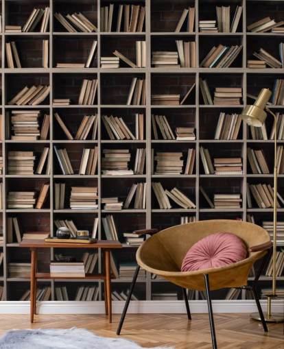 dark beige and brown bookshelves wallpaper