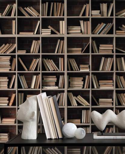 dark beige and brown bookshelves wallpaper