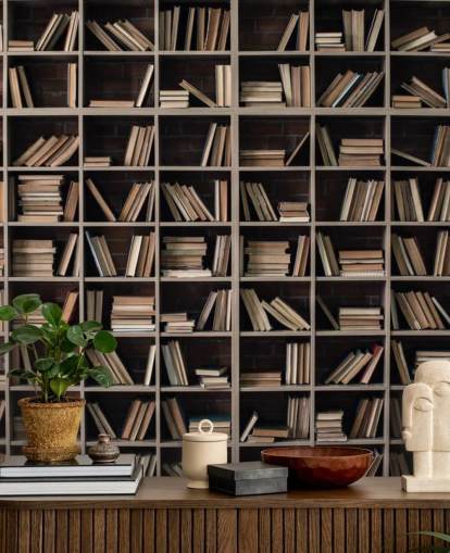 donkerbeige en bruine boekenplanken behang donkerbeige en bruine boekenplanken behang