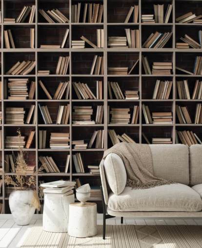 dark beige and brown bookshelves wallpaper