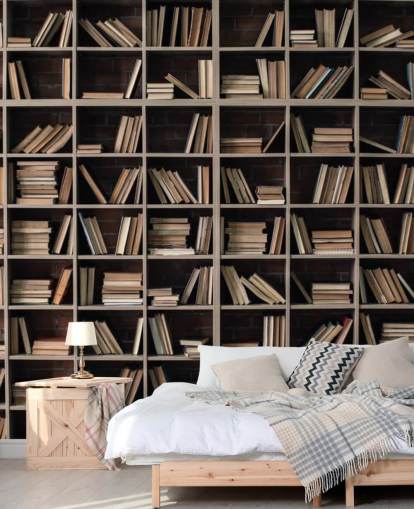 dark beige and brown bookshelves wallpaper