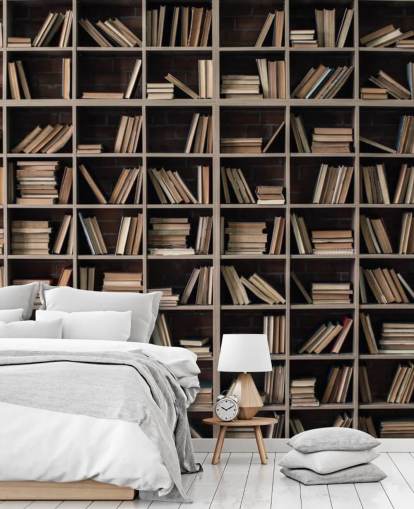 dark beige and brown bookshelves wallpaper