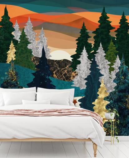 carta da parati astratta volpe nella foresta