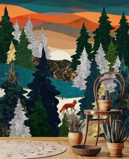 abstract fox in forest wallpaper