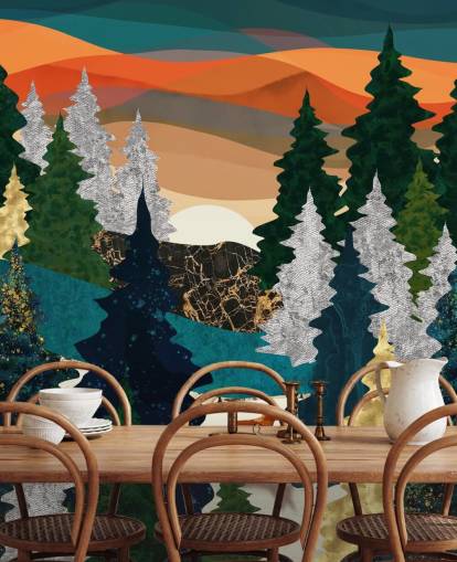 abstrakt räv i skogen tapeter