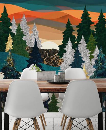 renard abstrait dans le papier peint forêt