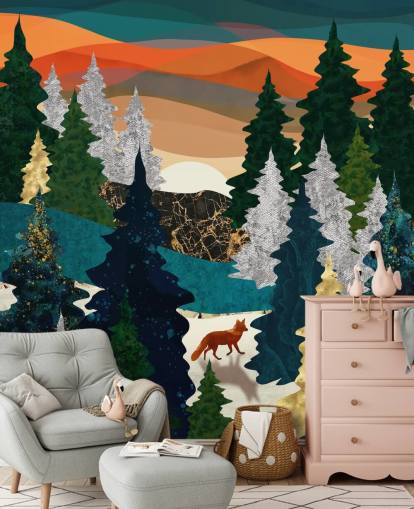 abstract fox in forest wallpaper