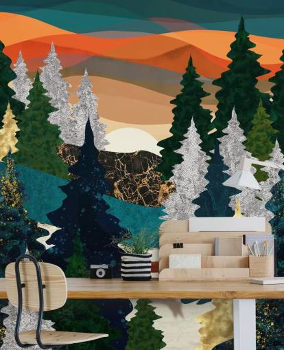 abstrakt ræv i skoven tapet